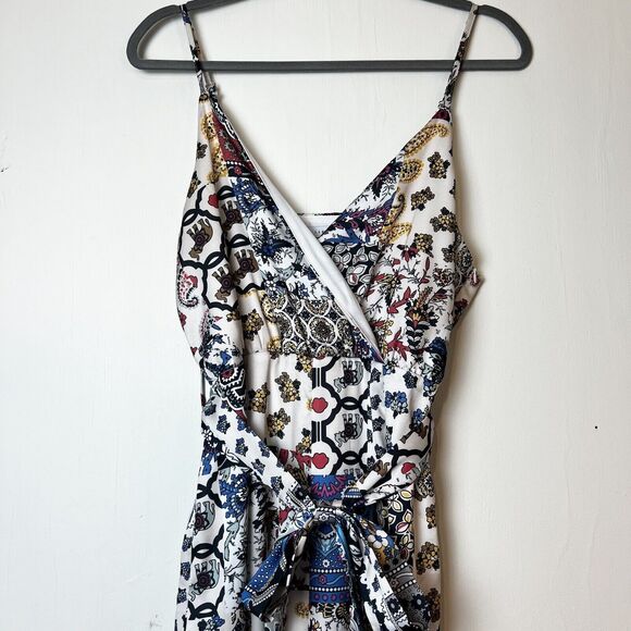 Lida Kate Wide Leg Jumpsuit Paisley Elephants V-neck Sz L - Picture 2 of 15